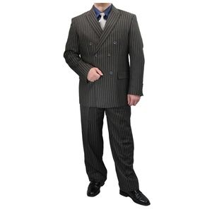 2-PC Men's Double Breasted Pinstripe Suit-Charcoal Gray